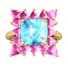  
Gemstone: Blue Topaz+Pink Tourmaline
Gold Color: Yellow